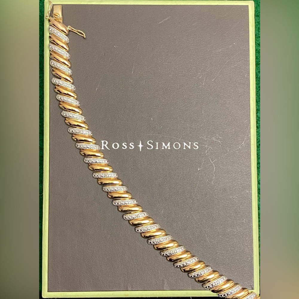 Ross Simons 18k Gold Over 925 Sterling Silver Diamond Accent Bracelet size 7.5